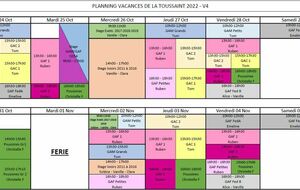 Planning entrainements vacances de la Toussaint 2022 - V4
